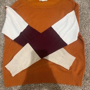 Colorblock Sweater in Orange, White, and Burgundy